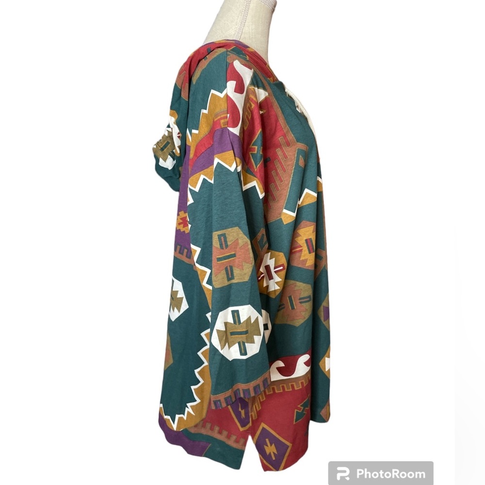 Capistrano Tribal Pattern Green, Tan, Maroon Hooded Shirt - Picture 2 of 8